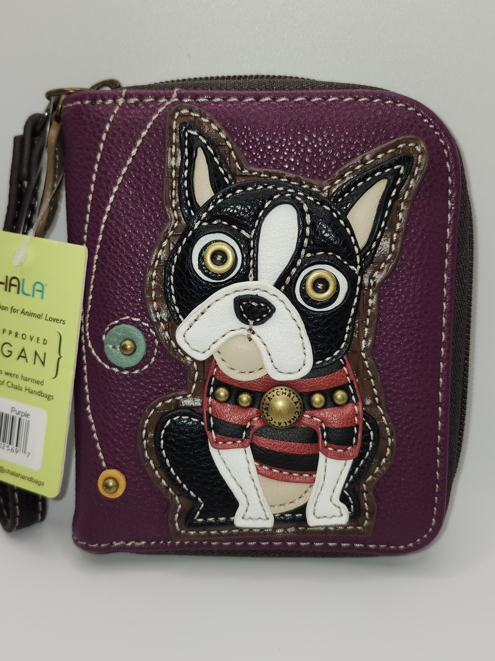 Chala Wallet Boston Terrier Dog Zipper Wristlet Credit Card Case/ NWT